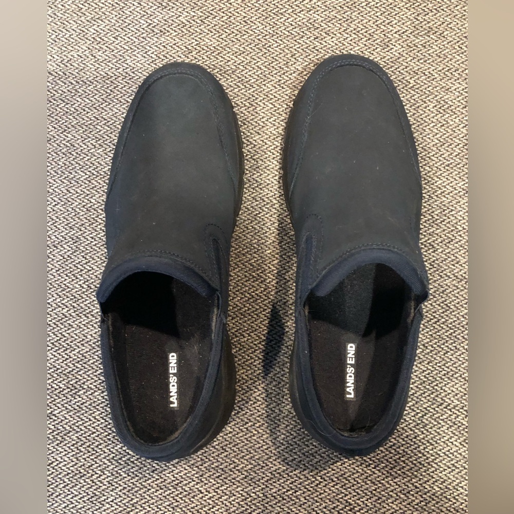 Lands’ End Women’s All-Weather Slip-On Moc Shoes, Blue Suede, Size 9